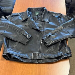 wild fable Black Faux Leather Moto Jacket with Belt